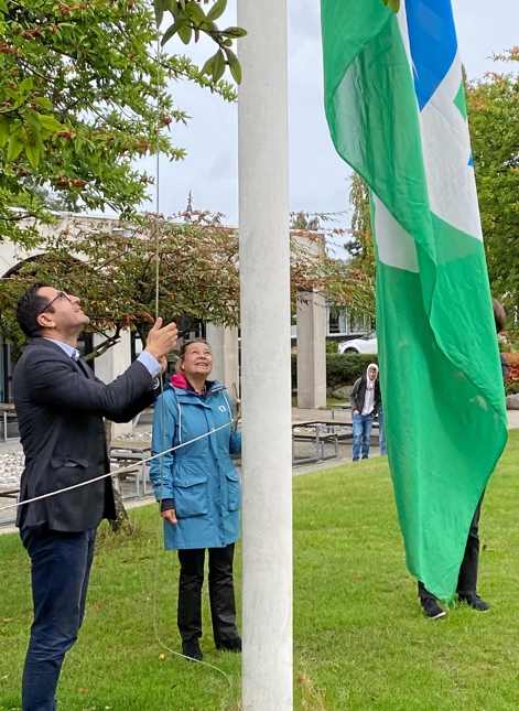 Gladsaxe gymnasium får tildelt det grønne flag i 2019 pga. gymnasiets store arbejde med at styrke skolens bæredygtighed.